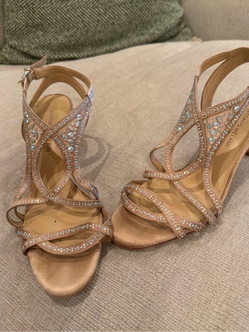 Antonio Melani Embellished Strappy Heeled Sandals — Champagne